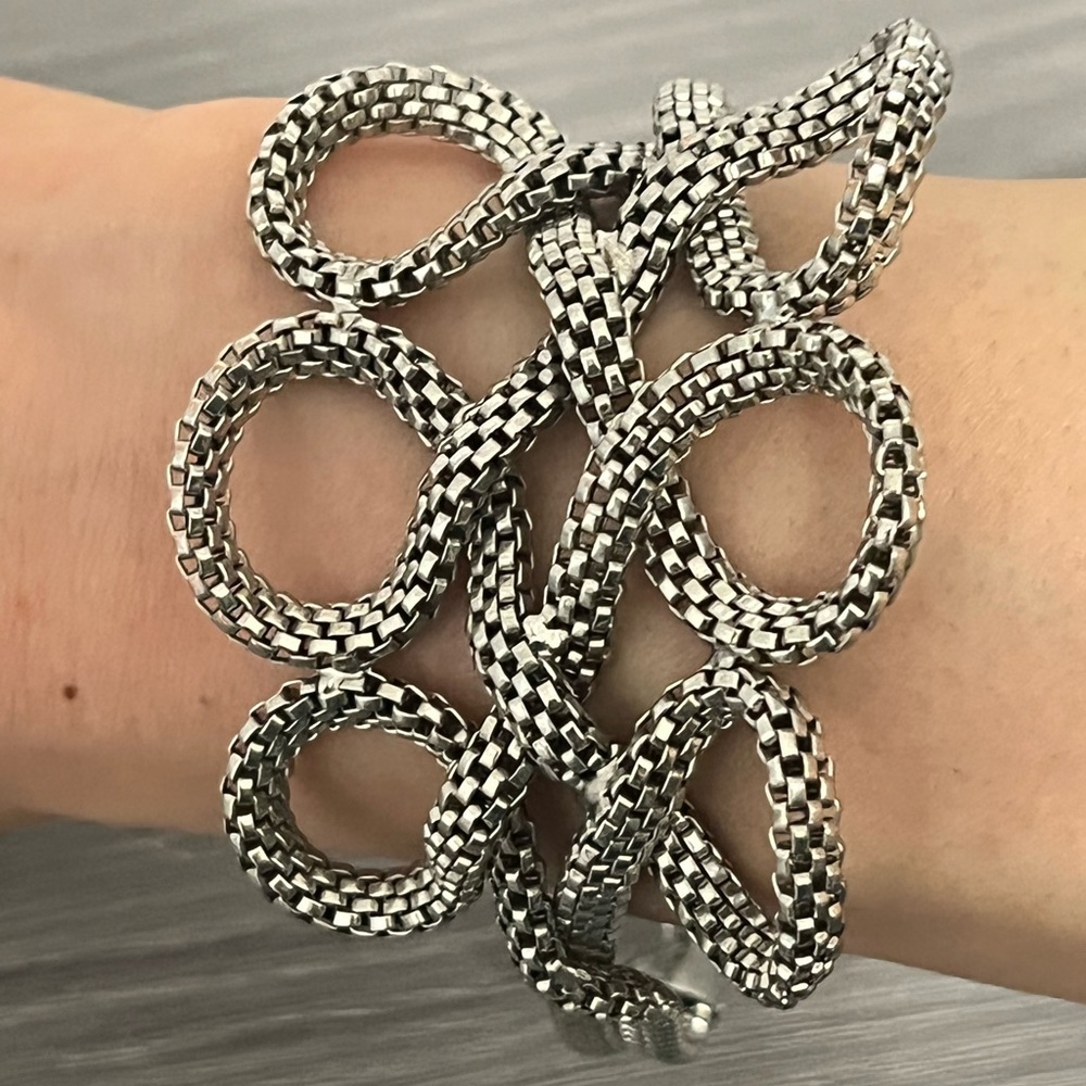 Vintage Silver Chain Bracelet with Loops, Curls